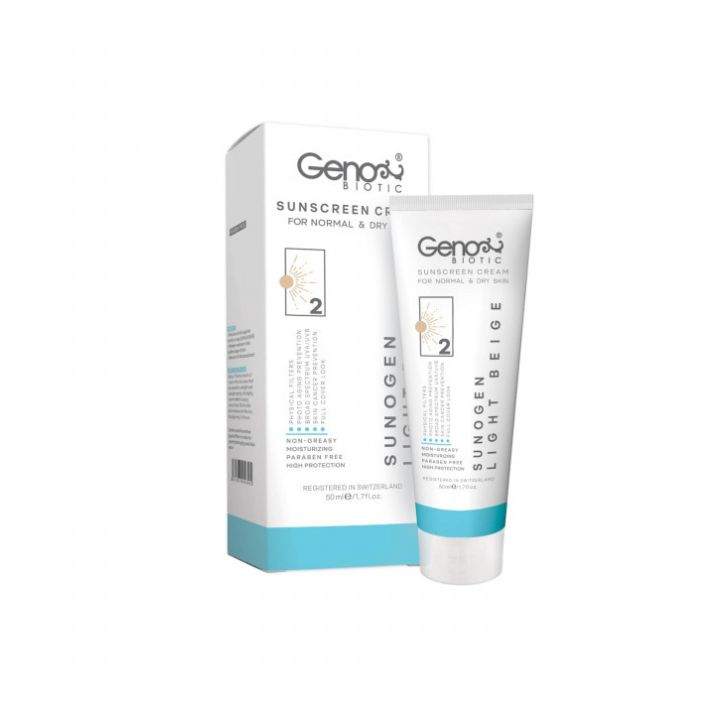 کرم ضد آفتاب ژنوبایوتیک SPF 50 مناسب پوست نرمال و خشک - بژ روشن